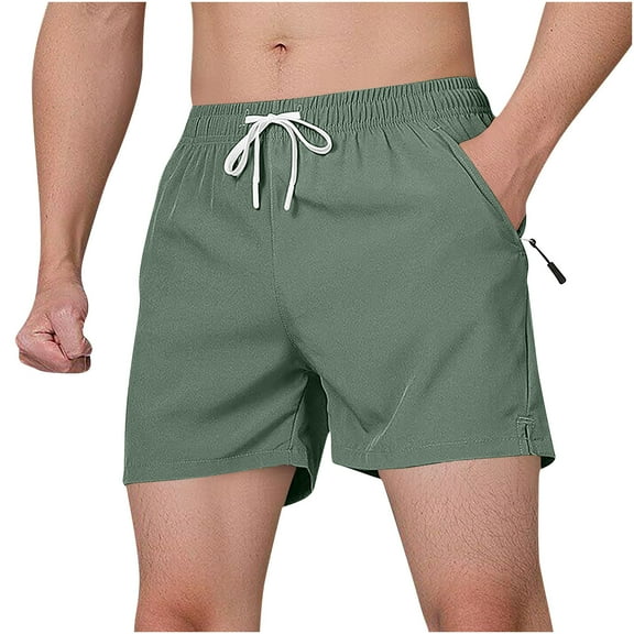 Fashion YLSDY Men's Sports Shorts with Compression Liner Quick Dry Board Shorts Swimsuit Swimwear for Men with Zipper Pockets Army Green L