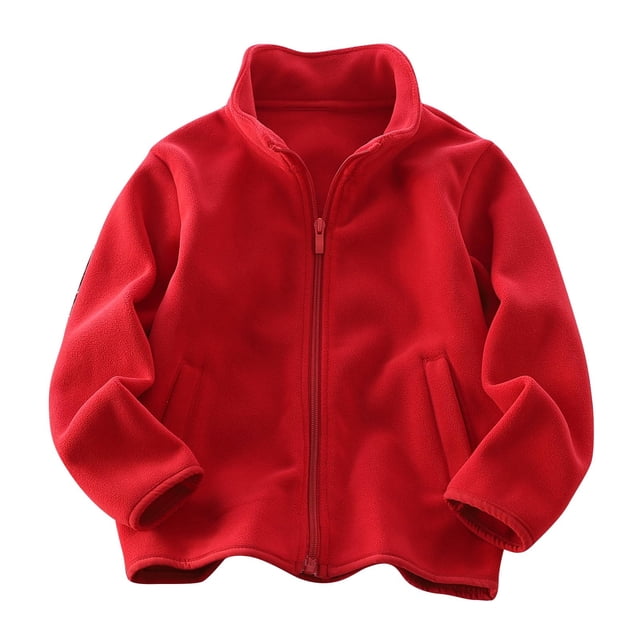 Childrens Solid Color Long Sleeved Zipper Sports Jacket Mid Size Childrens Casual Warm Jacket with Pockets