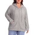 thumbnail image 3 of Cueply Plus Size Zip Up Hoodie for Women Lightweight Ribbed Knit Jacket Long Sleeve Sweatshirt with Pockets Casual Fall Winter Outerwear, 3 of 8