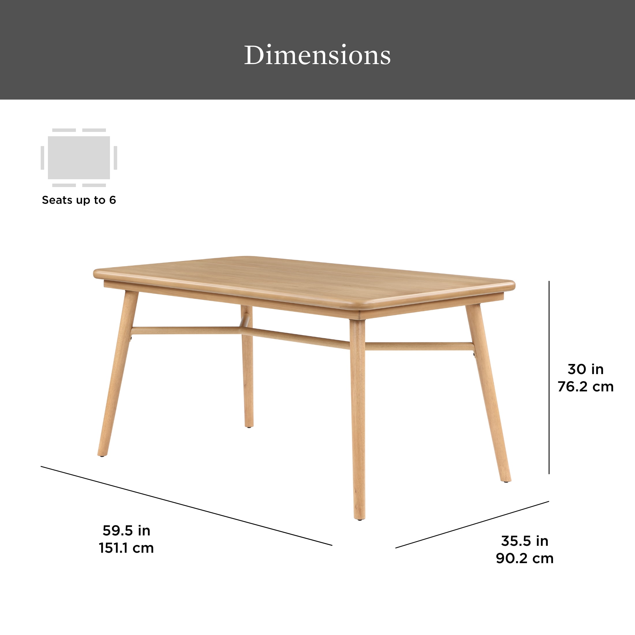 Better Homes & Gardens Springwood 59.5" Rectangle Dining Table, Natural Wood