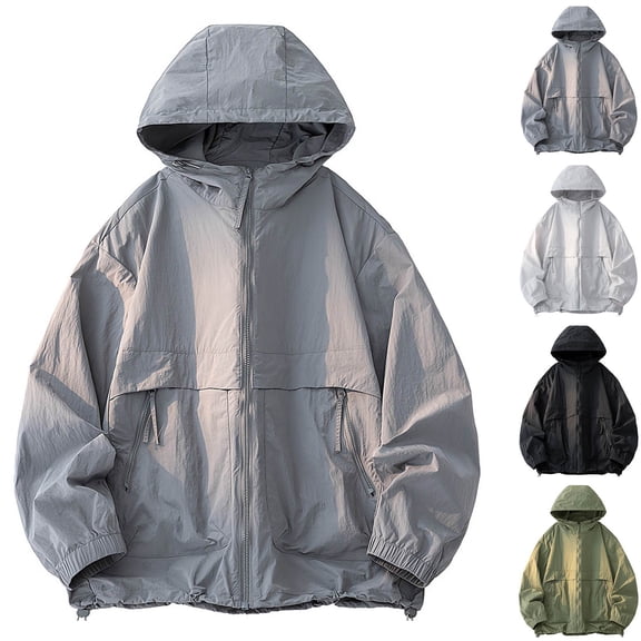 Raincoat for Men Waterproof with Hood Mens Rain Jacket Windbreaker Jackets Rain Coat Big and Tall Size M-5XL Gray