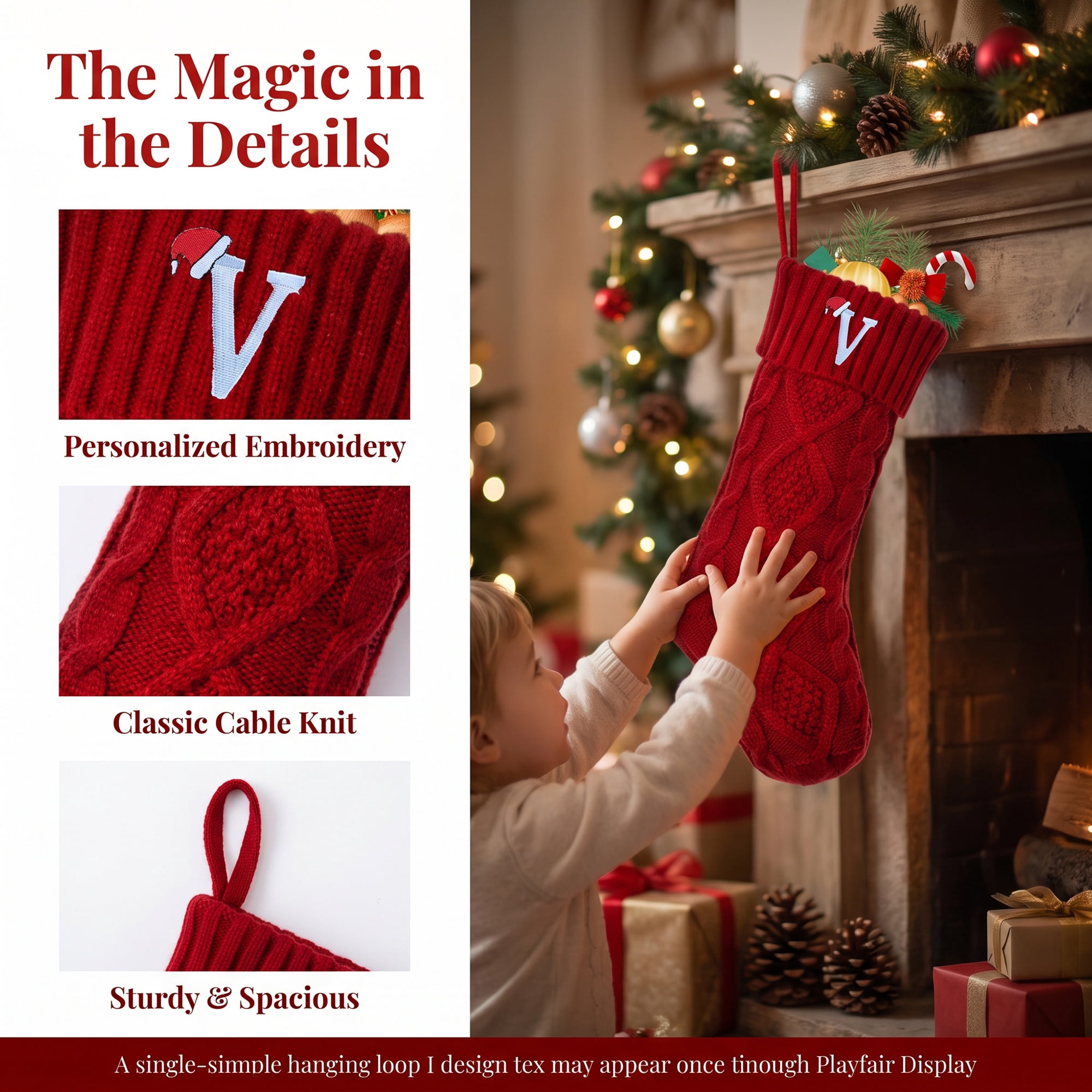 Unique Bargains Canine Bone Christmas Stocking Puppy Keepsake Sack Red Letter V 17"