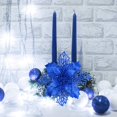 thumbnail image 4 of 24 piezas de malla plateada con purpurina, hojas de acebo, flores artificiales de nochebuena, adornos para árboles de 5,9 pulgadas para corona plateada, regalo floral, decoración de invierno, bodas,, 4 of 8
