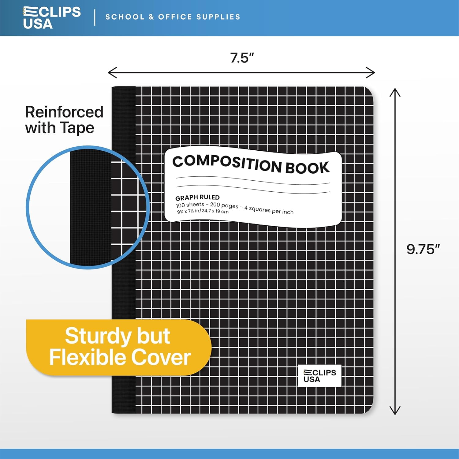 VEEBOST 100-Sheet Quad Ruled Graph Composition Notebooks with Hard Cover, 9.75" x 7.50", 12-Pack