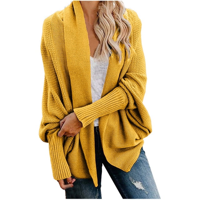 Yuyuzo Cardigan Sweaters Oversized Long Sleeve Open Front Knit Sweaters Winter Casual Solid Color Tops Outwear