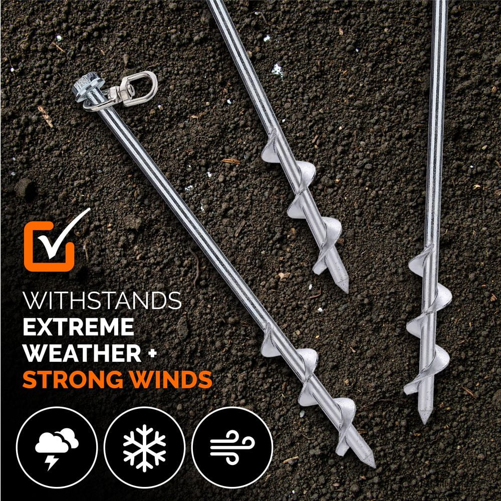 Ground Anchors Screw In - 12" Set of 4 with T-handle Wrench - Tent Stakes Heavy Duty - Trampoline Anchor Kit - Earth Anchor - Swing Set Anchors for Metal Swing Set - Shed Anchor Kit - Tree Stakes