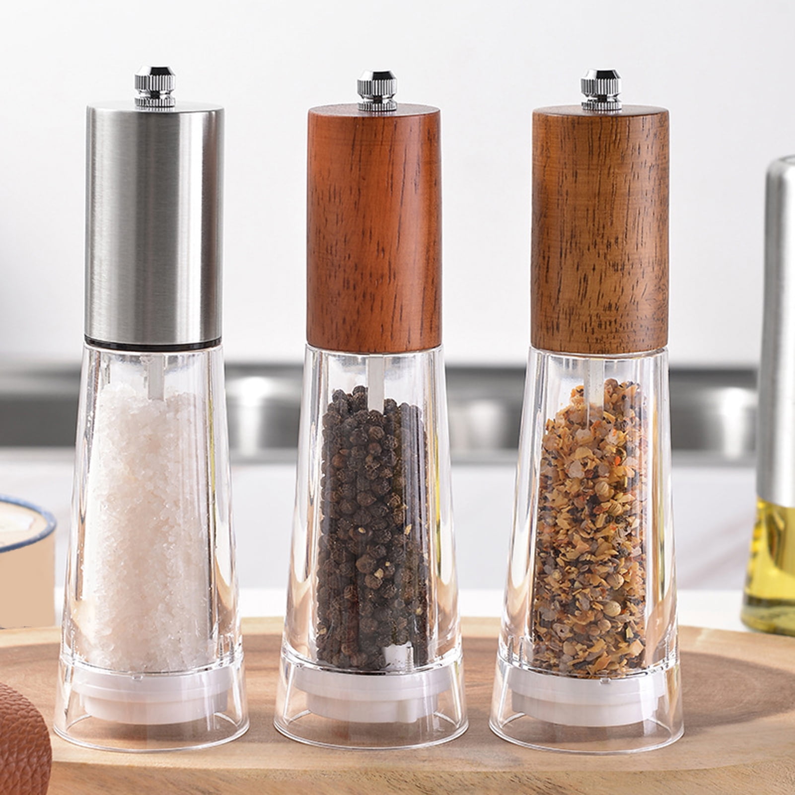 Homelife Salt And Pepper Grinder Stainless Steel Salt Spice Shakers Coarse Mills Refillable Adjustable Lid Grinder Kitchen Tools