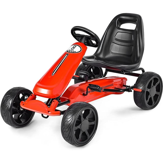 Go Kart de Pedales Costway para Niños Rojo con Asiento Regulable Embrague y Freno de Mano