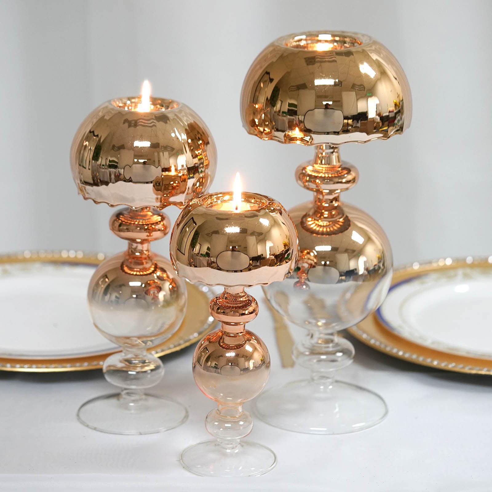 CHROME GOLD 3 Globe Ombre Glass Candle Holders Wedding Party Decorations Sale 