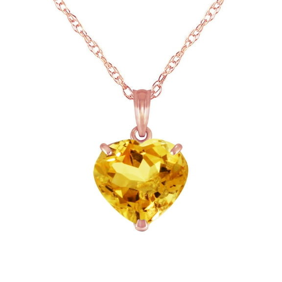 Galaxy Gold GG 14K Rose Gold 3.1 Carat Natural Heart-Shaped Citrine Pendant Necklace - November Birthstone - Warmth & Prosperity - 16" to 24" - Fine Jewelry for Women