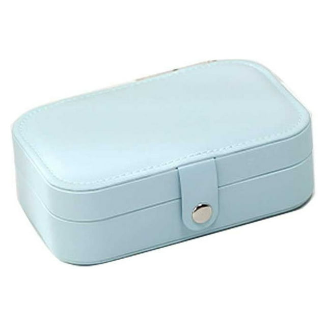 QualitChoice Jewellery Storage Box Portable Solid Color Adjustable Dual Layer Ear Stud Anklet Necklace Ring Jewelry Case Organizer Blue