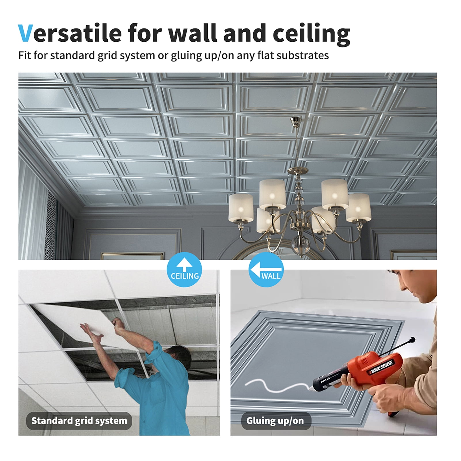 Art3d PVC Ceiling Tiles, 2'x2' Plastic Sheet in Gray (12-Pack)