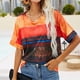 thumbnail image 2 of Camiseta de manga corta para mujer, informal, holgada, con estampado a rayas, cuello redondo, ligera y transpirable, 2 of 5