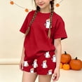 thumbnail image 4 of Kids Girls Halloween Outfits Tween Size 9-10 2 Piece Lounge Set Short Sleeve Cute Ghost Graphic T-Shirt and Sleep Shorts Fall Holiday Sleepwear Casual Pajamas Nightwear, 4 of 9