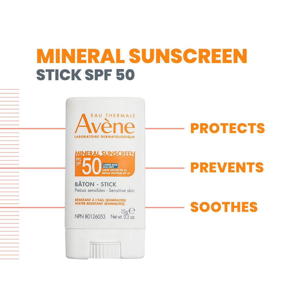 Avene Mineral Sunscreen Balm Stick SPF 50 - Travel Friendly Mineral Sunscreen Stick , 0.5 oz