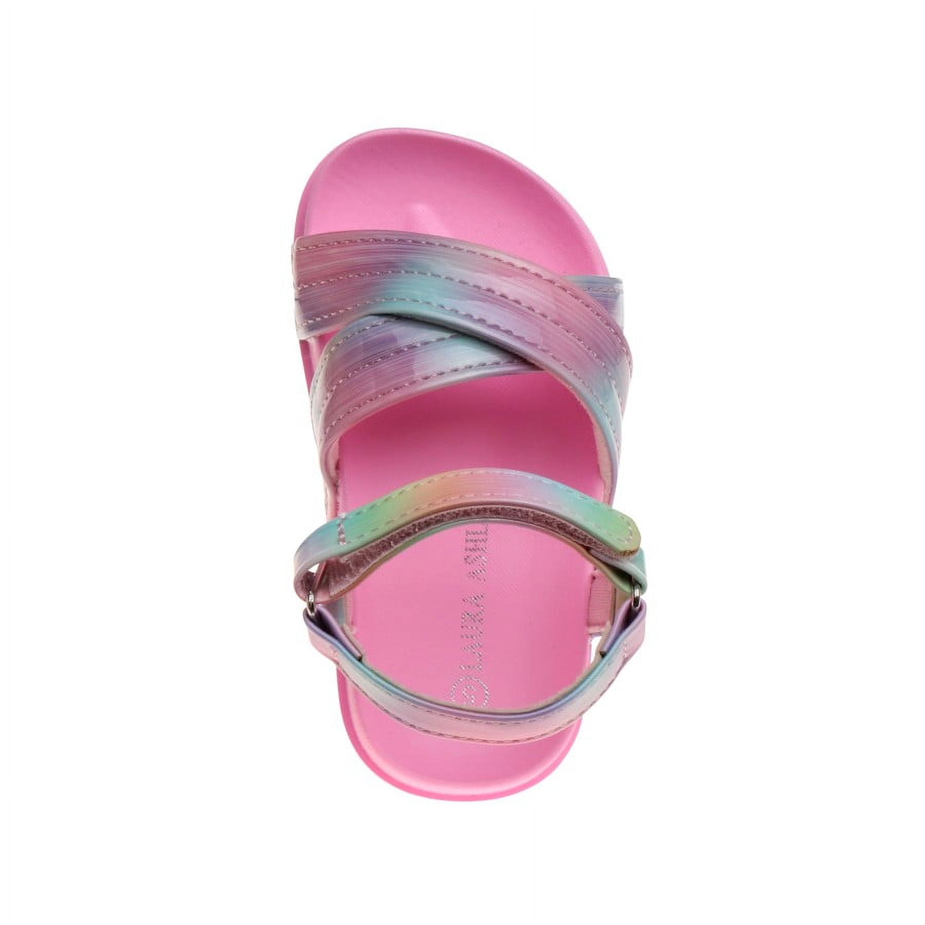 Laura Ashley Girls Hook & Loop Flat Heel Footbed Sandals (Toddler Sizes) - Pastel/Multi, 9