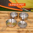 thumbnail image 3 of 4 PCS Outdoor Stainless Steel Cookware Set Camping Trip Cookware Hiking Picnic Portable Cooker Set Large Pot+Medium Pot+Frying Pan+Dinner, 3 of 8