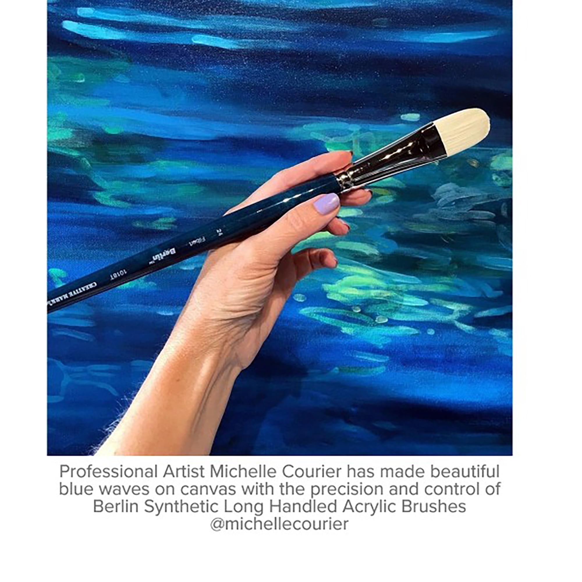Berlin Synthetic Long Handle Acrylic Brushes - Professional Paint Brushes for Artists - Set of 3 Long Handle Series 9980