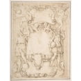 thumbnail image 3 of Battista Franco 15x18 Black Modern Framed Museum Art Print Titled - Drawing of Cartouche with Bearded Man Left, Young Man Crowned with Laurels Right, and Four Putti (1498-1561), 3 of 5