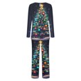 thumbnail image 5 of Puntoco Pijamas de mujer con cuello redondo, pantalones y bolsillo en la parte superior con estampado navideño para mujer, 5 of 5