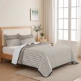 thumbnail image 5 of Quilts Twin XL Size Bedding Set, Brown Striped Lightweight Quilted Comforter, Contemporary Geometric Art Rustic Soft Reversible Bedspread Coverlet with Pillow Covers for All Season, 68" x 98", 5 of 9
