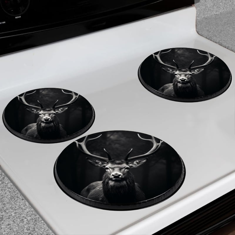 Bahomeck Electric Stove Burner Covers Set Of 4,Majestic Deer With Impressive Antlers Stands In The Dark Forest Metal Gas Stove Burner Covers,Protecting Gas Stoves,8 Inch And 10 Inch