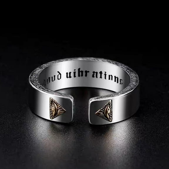 Punk Gothic Letters Carved God's Eye Rings for Men Women Personality Adjustable Open Finger Ring Party Club Jewelry