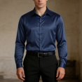 thumbnail image 5 of JTieacloth Mens Formal Shirts Mens Casual Fashion Bright Face Solid Color Lapel Long Sleeve Shirt(Blue,S), 5 of 7