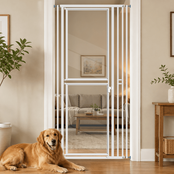 Mashelly 78" Extra Tall Acrylic Pet Gate, Fits 27.5" - 37.4" Doorways, Cat Gate with Clear Panel for Large Dogs & Cats, Pressure Mount