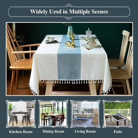 Zc5hao Table Cloth Cotton Linen Tablecloths Wrinkle Free Tablecloth Rectangle Cloths Tassle Clothes For Tables Kitchen Dining Outdoor 55 X120 10 12 Seats Blue Canada Zc5hao Table Cloth Cotton Linen, How Many Chairs Fit Around A 55 Inch Round Tablecloth