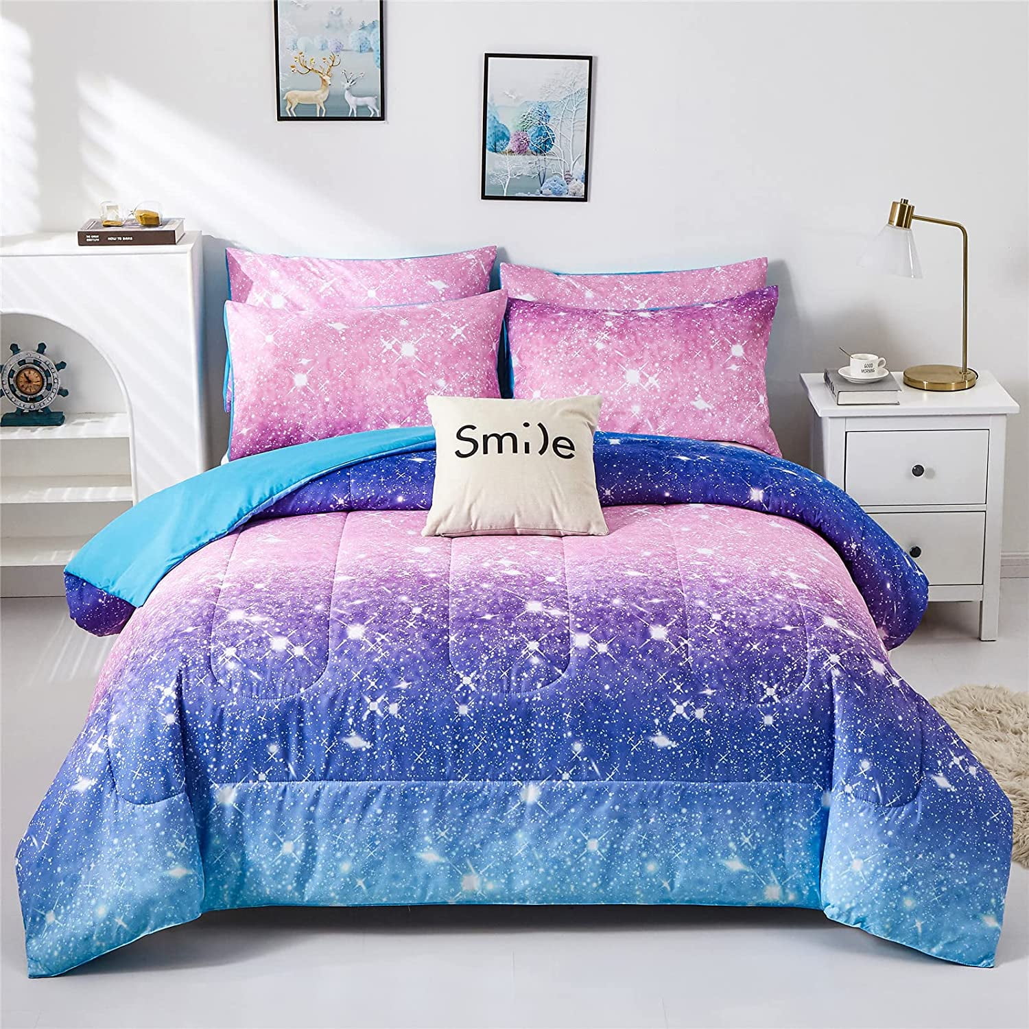 Pillowcases Magical Unicorn Sparkle & Glitter Duvet Quilt Cover Bedding Set 