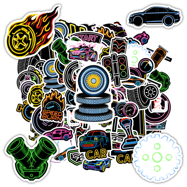 35pcs Neon Stickers Racing Car Stickers Speed Motorsport Stickers for Laptops Notebooks Suitcases