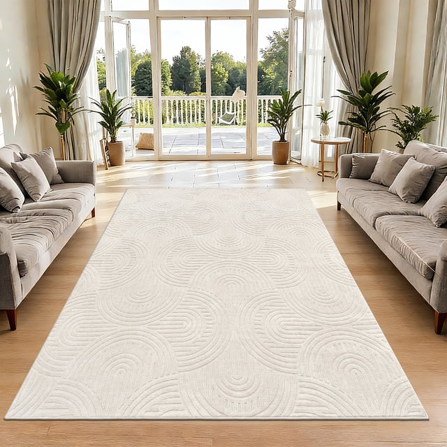 MeyJey Alfombras de Área de 5'x7' para Sala de Estar, Alfombras Modernas Antideslizantes con Textura Jacquard Lavables a Máquina, Alfombra Geométrica Suave para Recámara Comedor Oficina, Beige