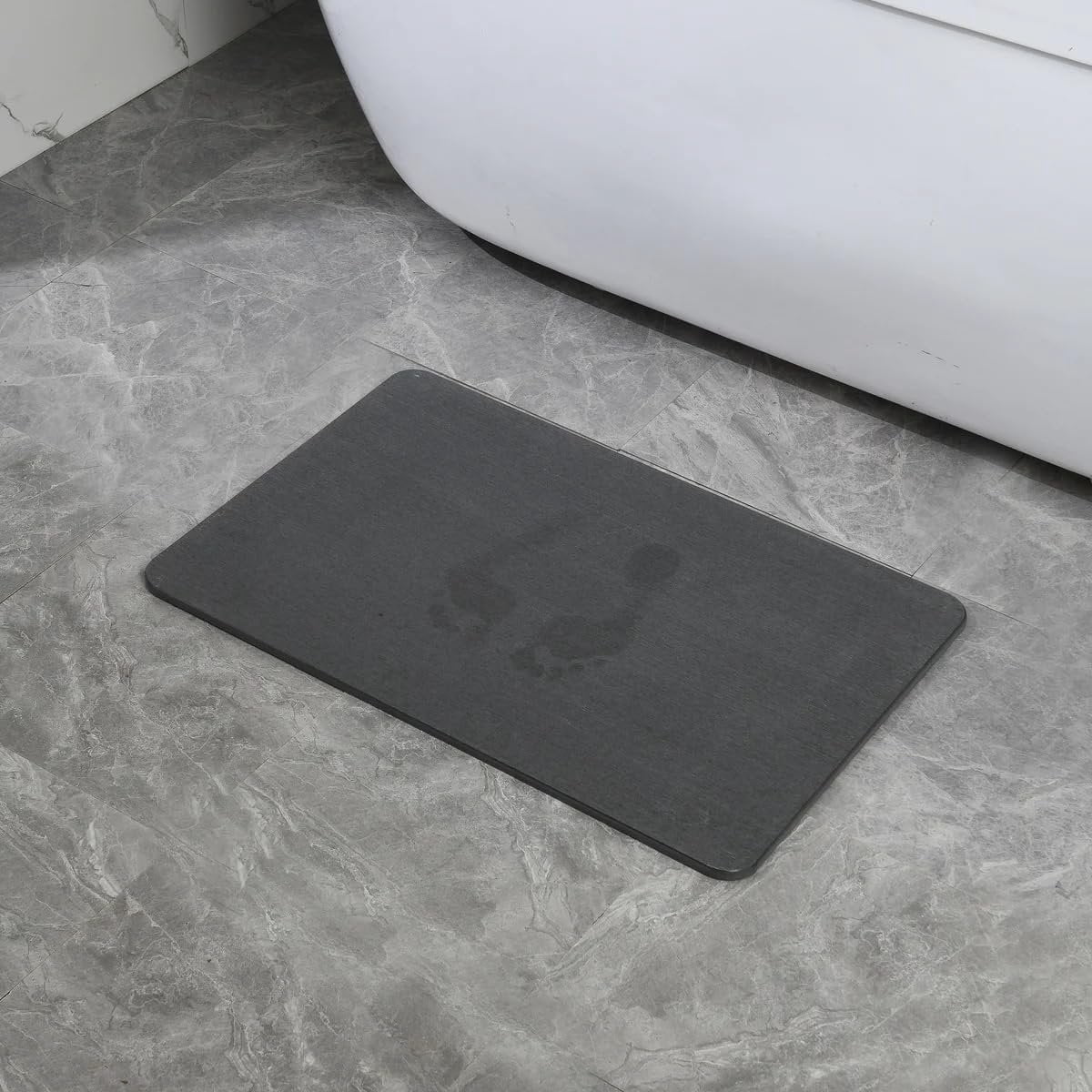 J&V TEXTILES Stone Bath Mat Diatomaceous Earth Shower Mat Non-Slip Super Absorbent Diatomite Stone Mats for Bathroom Floor Quick-Drying Easy to Clean 24''15'' Grey Matte Black