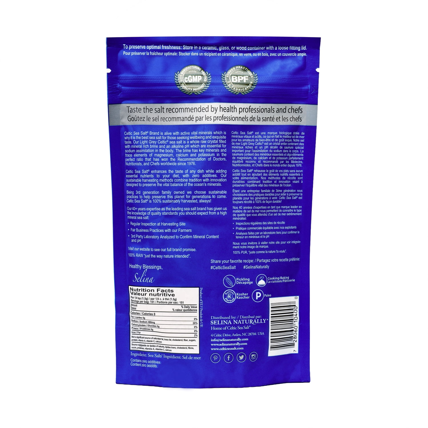 Celtic Sea Salt Light Grey Salt, 8 oz, Additive-Free, Kosher, Organic, Non-GMO