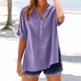 thumbnail image 2 of Women's Dressy Casual Tops Solid Color Business Work Shirts Short Sleeve Button Down V-Neck Fashion Blouses, 2 of 8