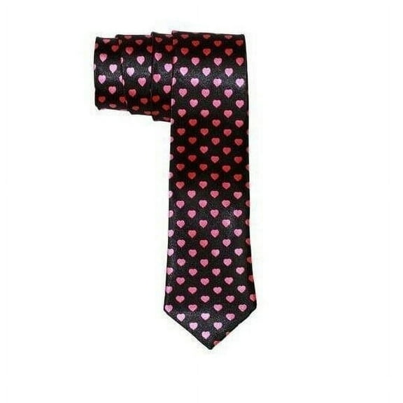 Trendy Skinny Tie 2 Inch Valentines Day Black Pink Hearts Romantic Love - New
