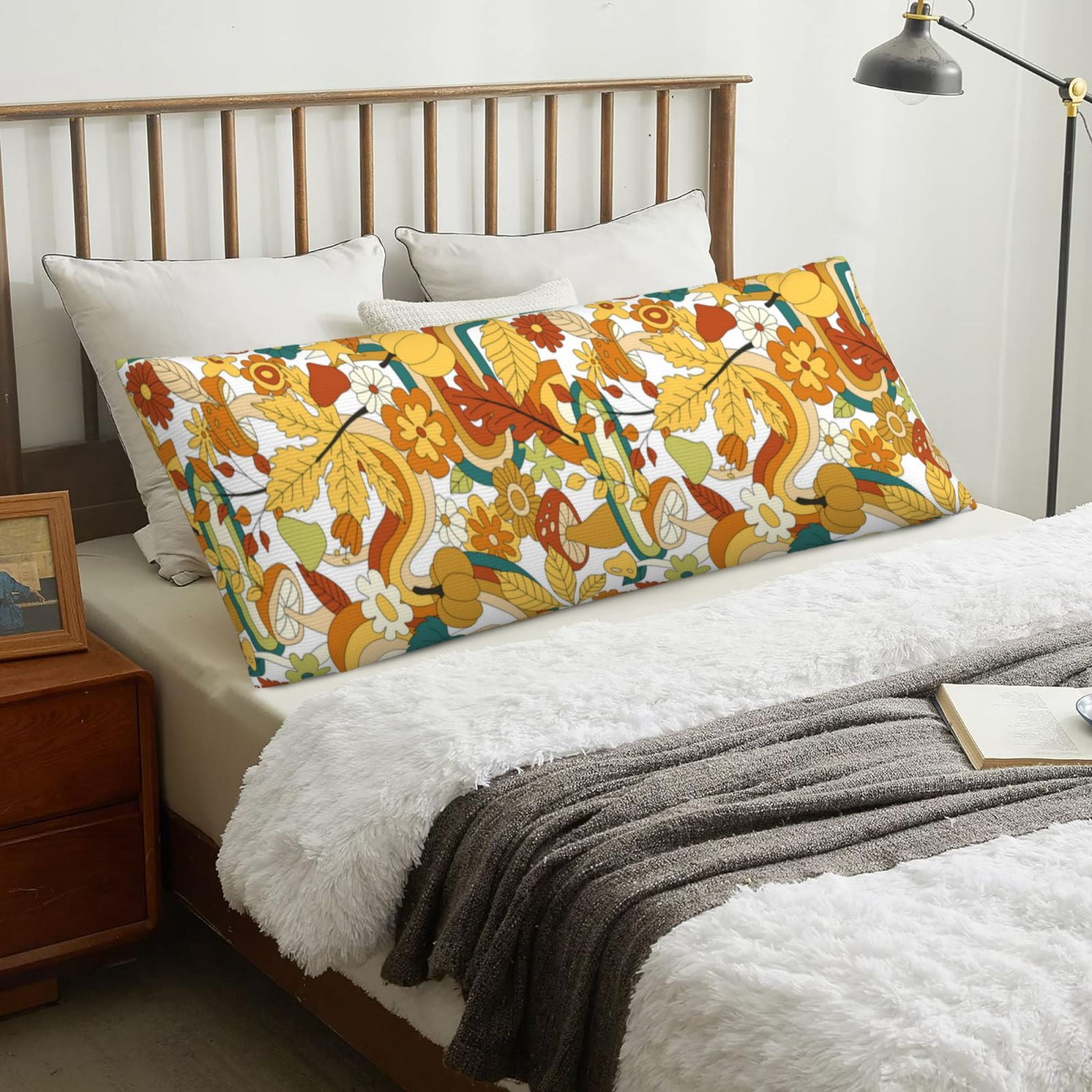 Naloa 70s Groovy Hippie Super Soft 20x60 Body Pillow Case,Long Side Hidden Zipper（PILLOWS ARE NOT INCLUDED）