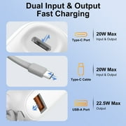 Yoobao Portable Charger with Cable, 10000mAh 22.5W Fast Charging USB-C Power Bank with LED Display, White