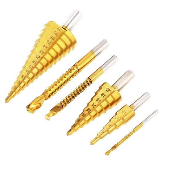 6Pcs Step Drill Bit, Titanium Coated Professional Hss Step Drill Bit And Saw Drill Bits For Metal And Wood