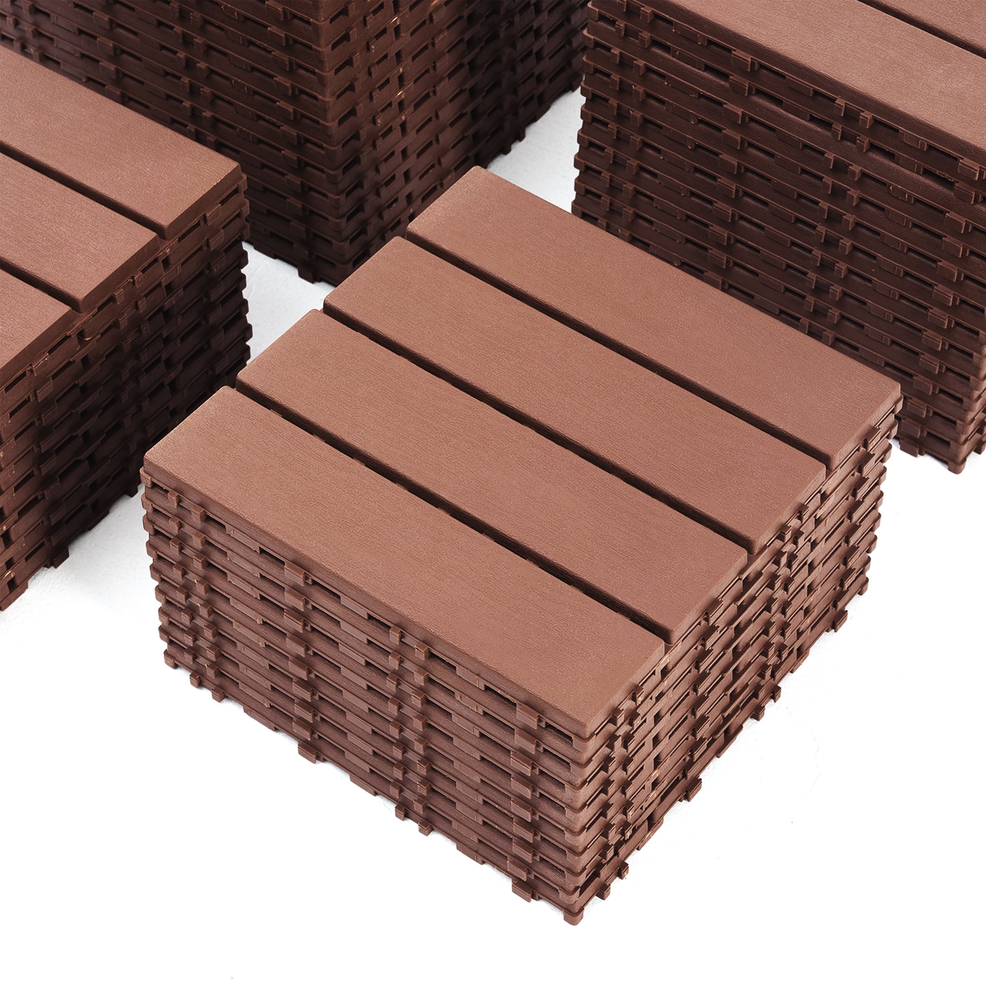 Miniyam 44 Pcs Interlocking Deck Tiles, 12" x 12", Polypropylene, for Outdoor Balcony Garden Brown