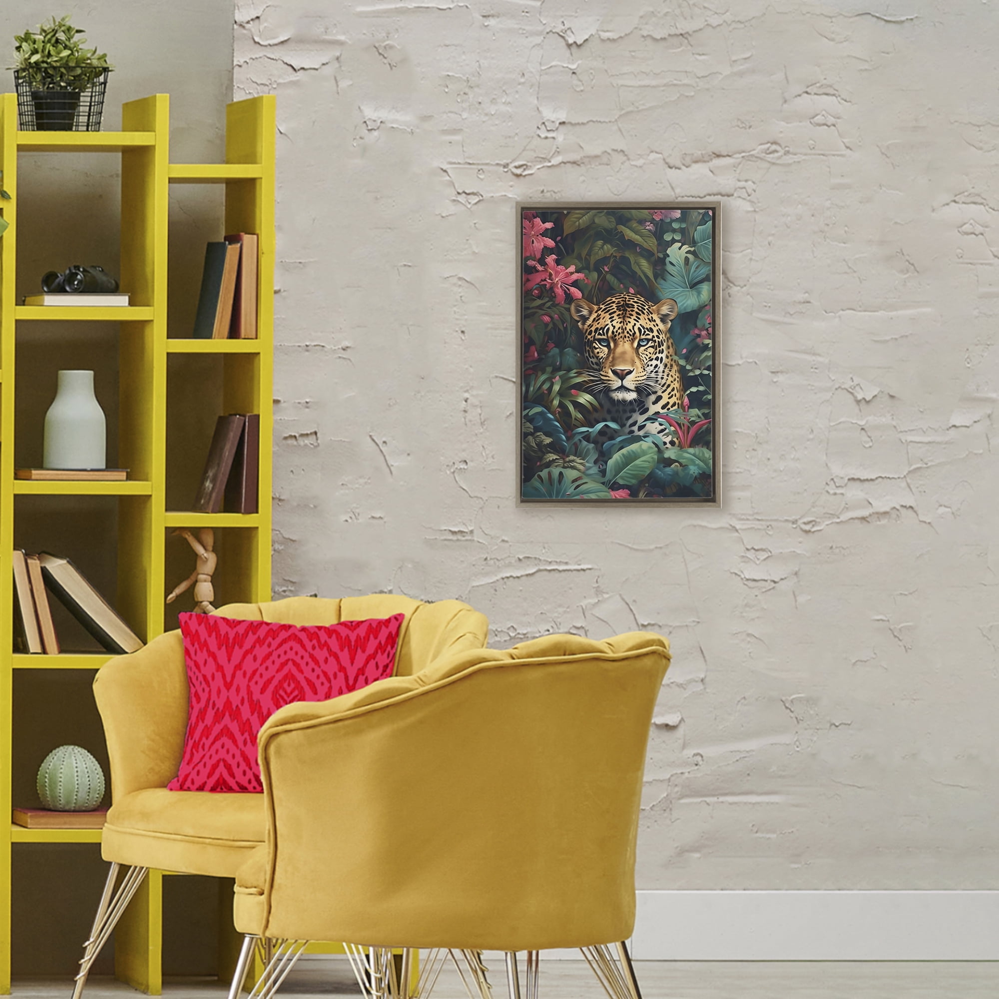 Stupell Industries Jaguar with Silent Emerald Gaze Brown Framed Floater Canvas Wall Art, design by Creative Studio
