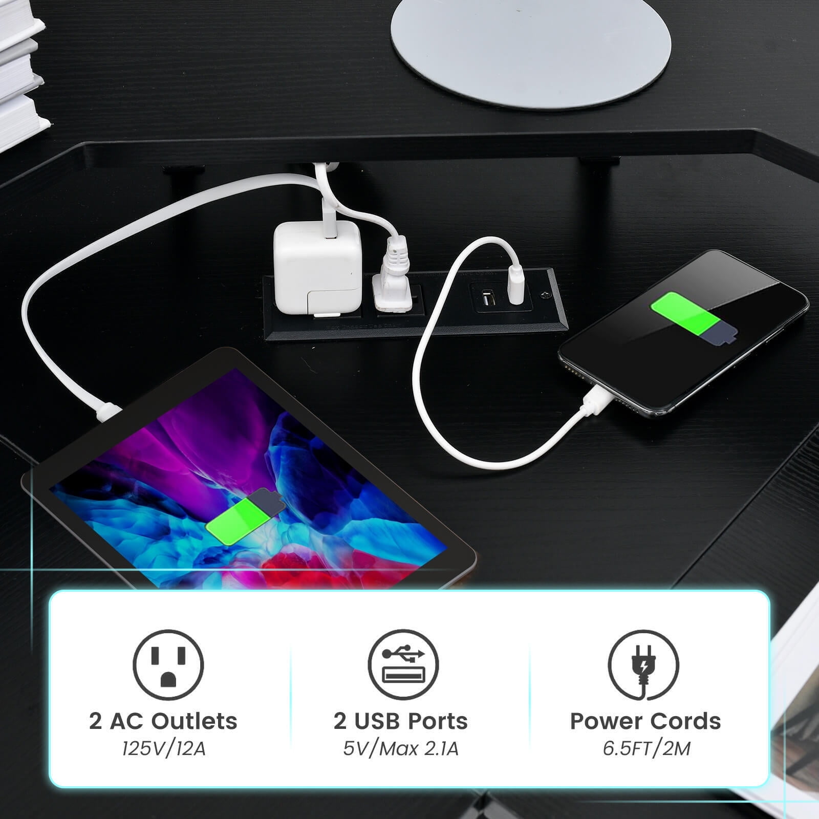 Amijoy L-shaped Computer Corner Desk, 51" Reversible L Shaped Home Office Desk w/Power Outlet, USB Ports, Monitor Stand, Keyboard Tray