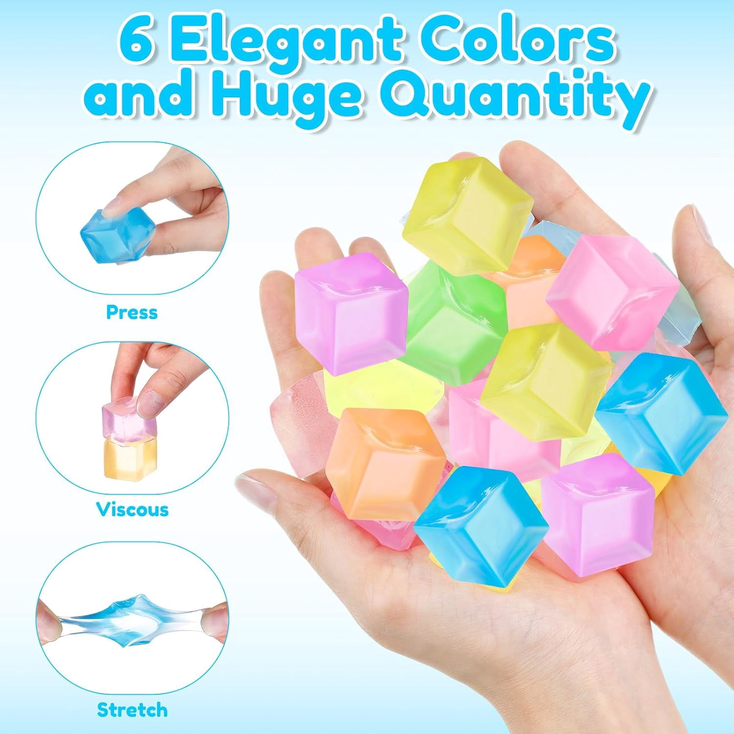 Natonhi 96 pcs Mini Ice Cube Stress Balls Fidget Toys Bulk Squeeze Square Ball Sensory Toys Stress Relief Ice Cube for Small Prize Birthday Party Favor Bags Box Filling