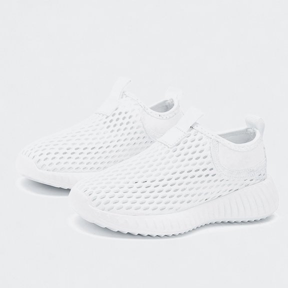 Ticikt Kids Hollow Out Mesh Sneakers, Boys Girls Slip-On Casual Shoes, Breathable Lightweight Running Shoes,White,Size:11.5-12 Years