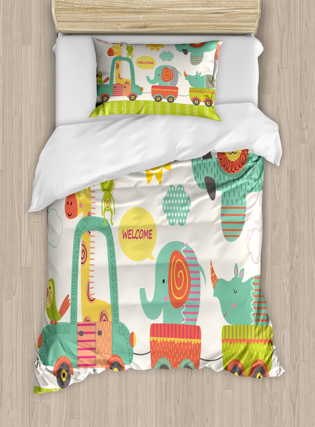 DUVET COVER 2PC TO FIT JUNIOR BED BABY BEDDING SET PILLOWCASE Jungle