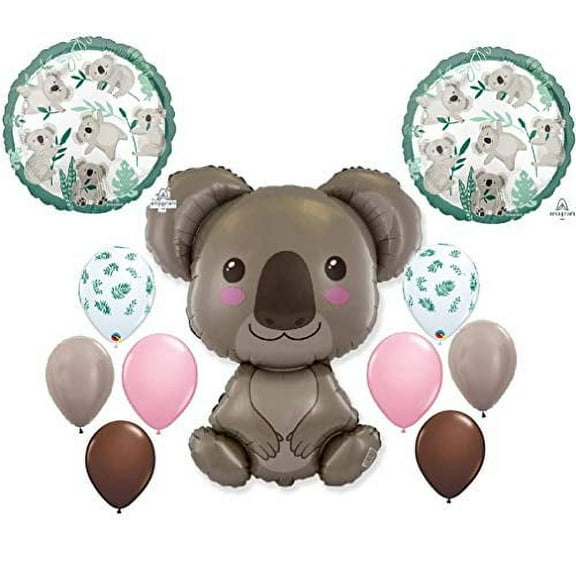 11pc New Party Balloons Baby Koala Bear Shower Any Occasion Birthday Australia New Zealand Travel Outback Jungle Animal Safari Favors Decor Eucalyptus