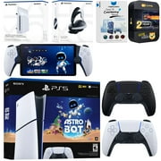 Sony PlayStation 5 Astro Bot Slim Digital Bundle with Disc Drive, Pulse Elite Headset, Extra Controller, PlayStation Portal, MightySkins Voucher and 2 Year Extended Warranty - Midnight Black