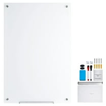 KFFKFF 48" x 32" Dry Erase Magnetic Glass Whiteboard Frameless Wall Mounted with Tray Large Glass White Board for Office, School & Home