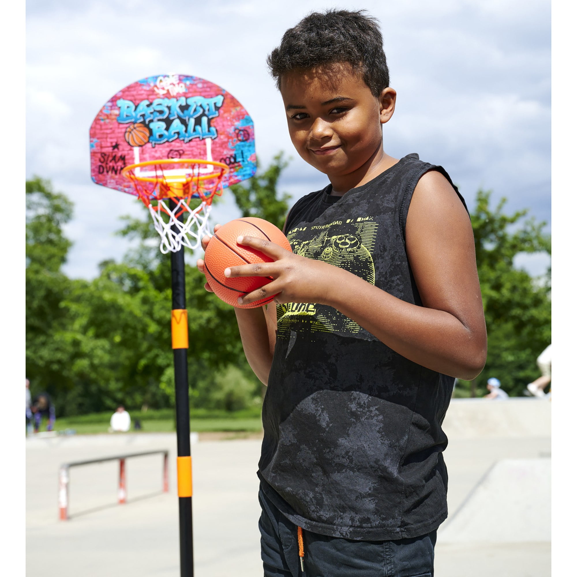 Simba Toys: Basketball Hoop Play Set - Adjustable Hoop Height Up To 63", Ball & Pump, Graffiti Design, Sports Activity, Indoor & Outdoor, Kids Ages 3+